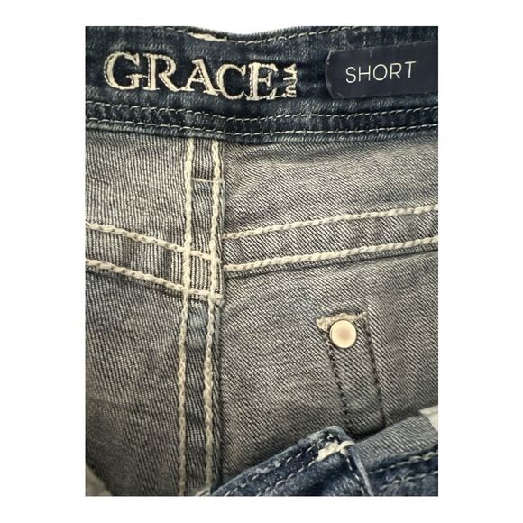 Grace in LA Blue Jean Shorts with Distressed Vintage Look - Picture 3 of 5